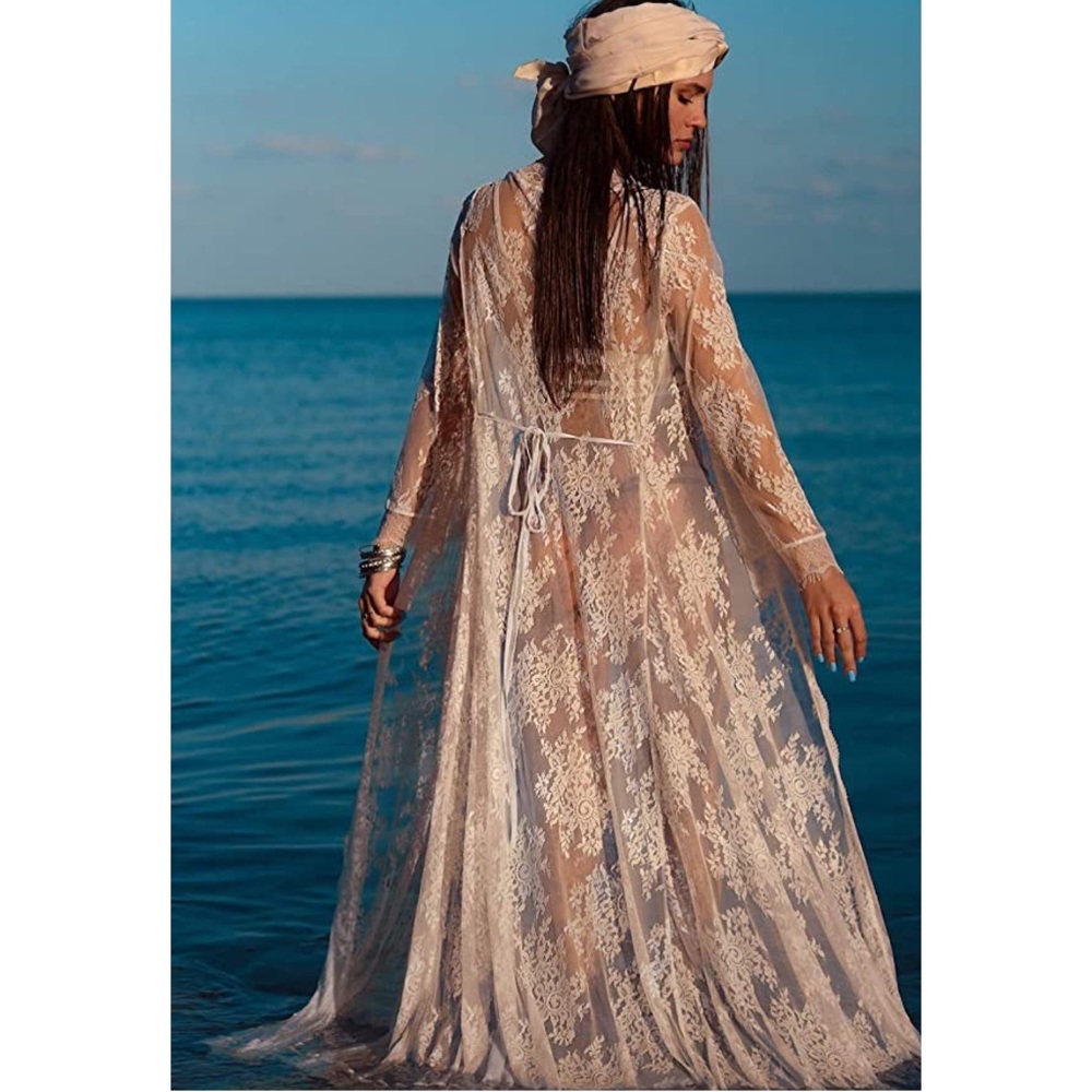 Gorgeous Long White Lace Beach Robe Cover Up - Picture 7 of 16